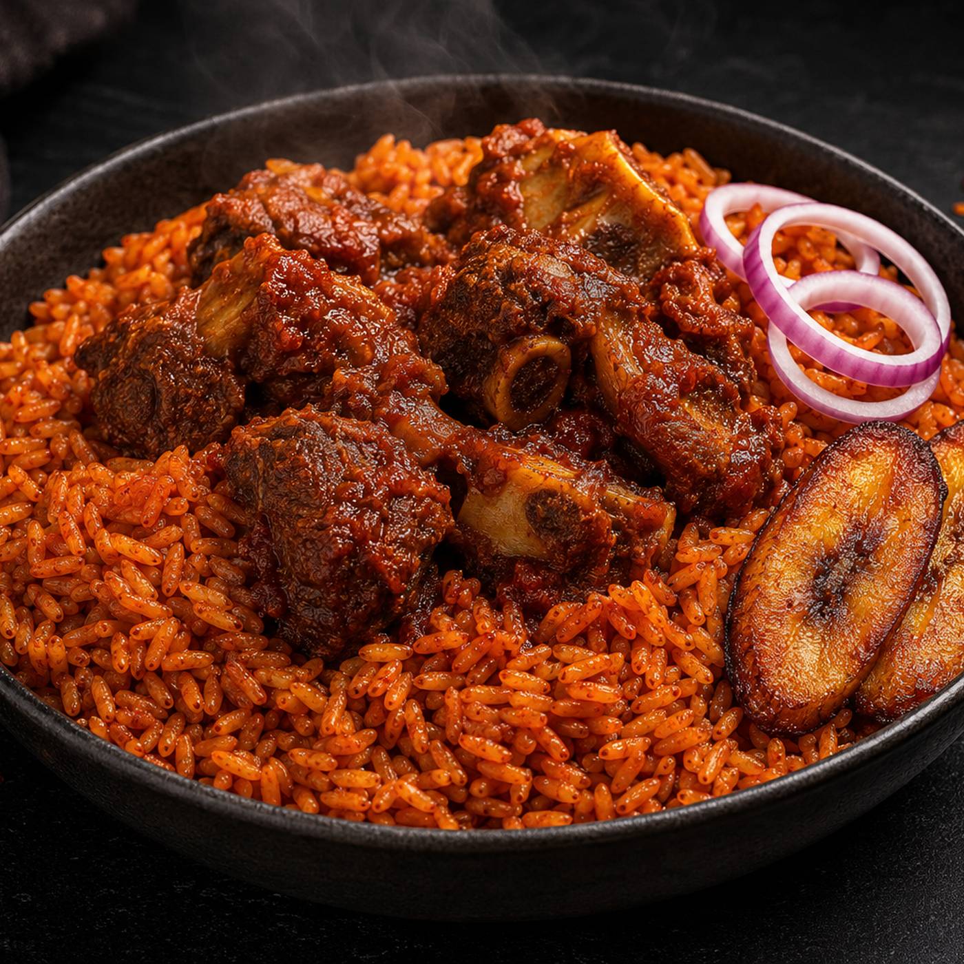 Signature jollof rice with goat meat